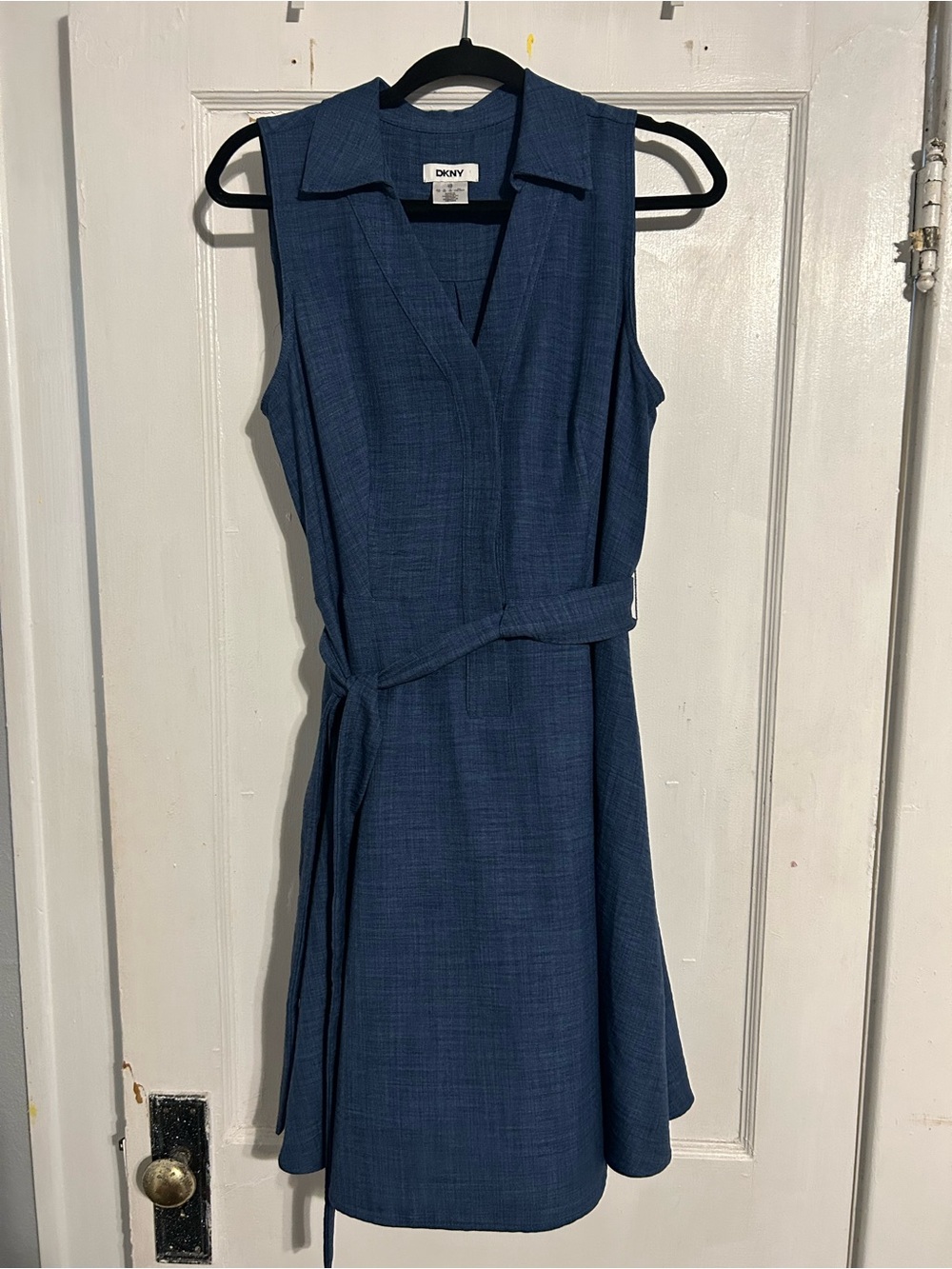 DKNY Sleeveless Dark Blue Wrap Belt Dress